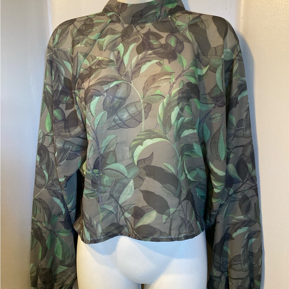 Leaf Pattern Sheer Blouse